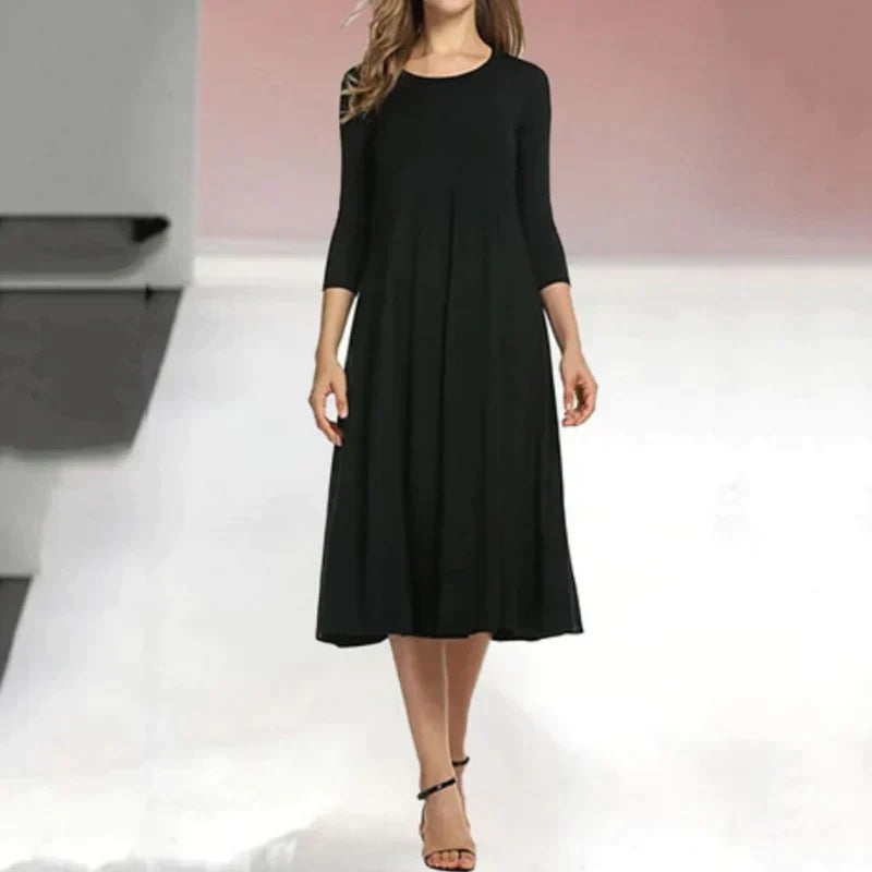 Robe Midi d'Été à Manches Trois Quarts au Design Élégant - Femme