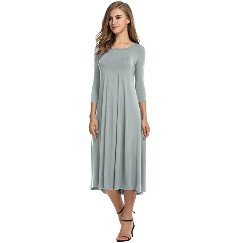 Robe Midi d'Été à Manches Trois Quarts au Design Élégant - Femme