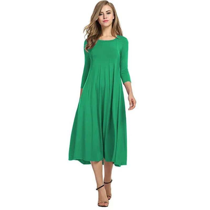 Robe Midi d'Été à Manches Trois Quarts au Design Élégant - Femme