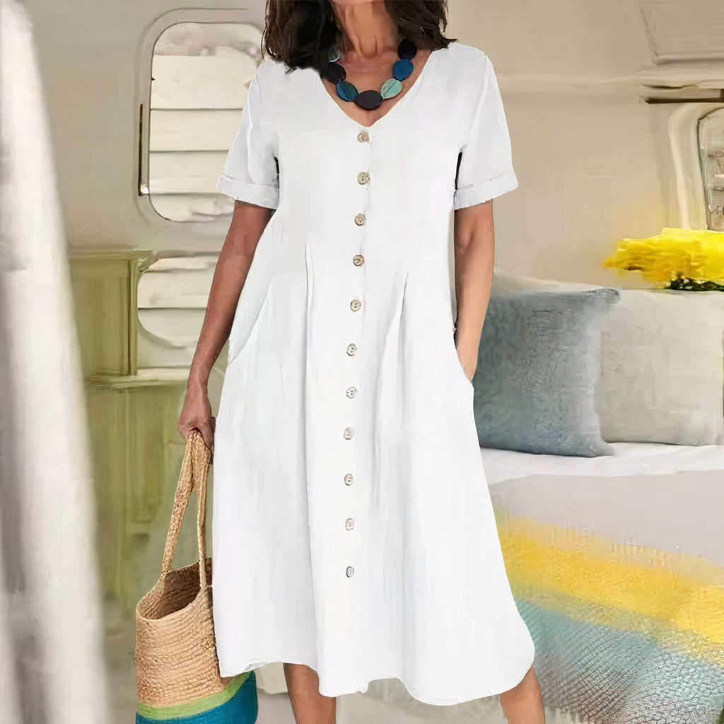 Robe Midi d'Été Casual à Col V pour Femmes - Avy