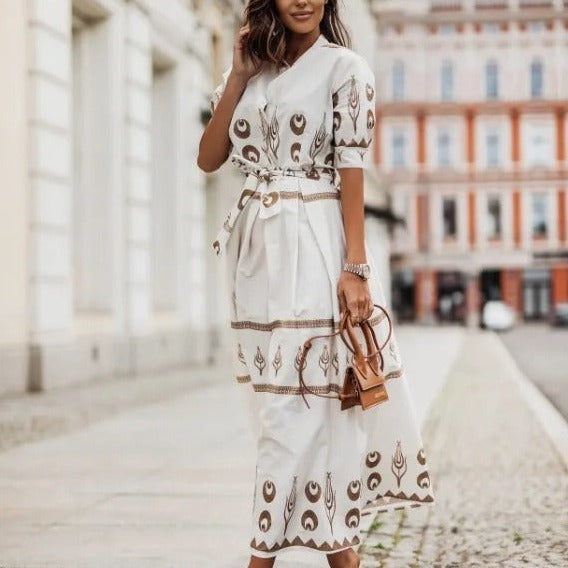 Robe d'été Midi style Vintage pour femmes - Ivoire