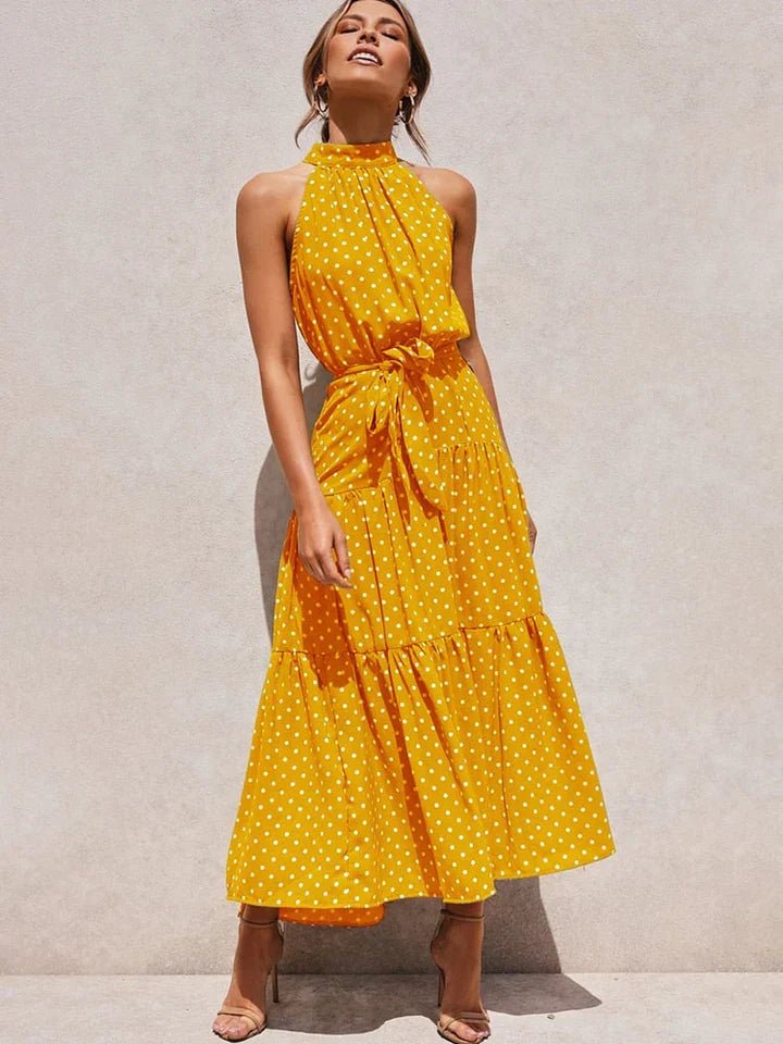 Robe d'été à pois pour femmes Halter Slim Fit - Emma
