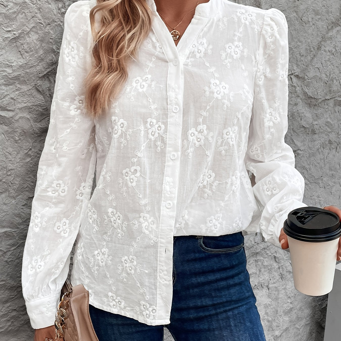 Blouse Femme avec Dentelle et Manches Longues Blanche