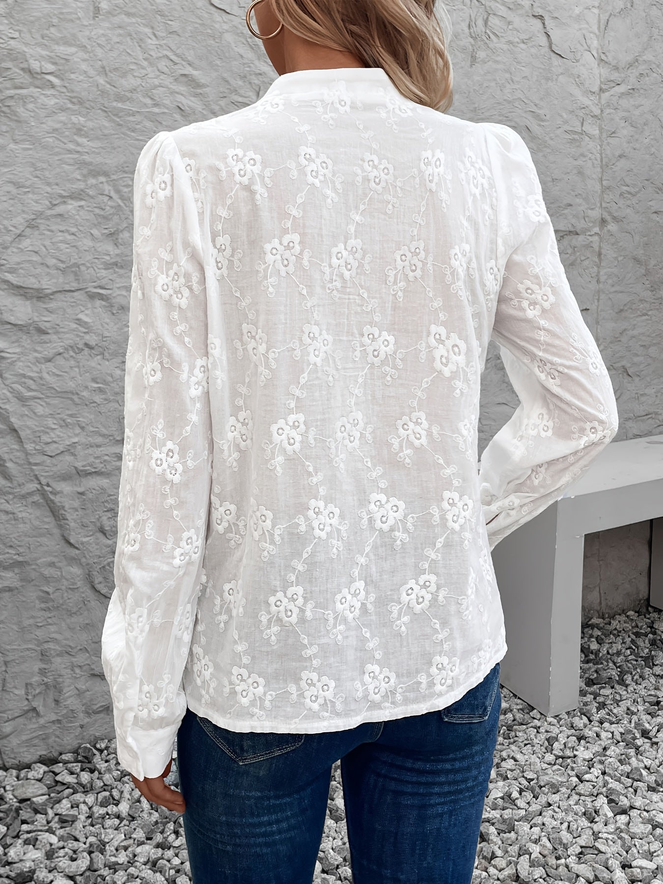 Blouse Femme avec Dentelle et Manches Longues Blanche