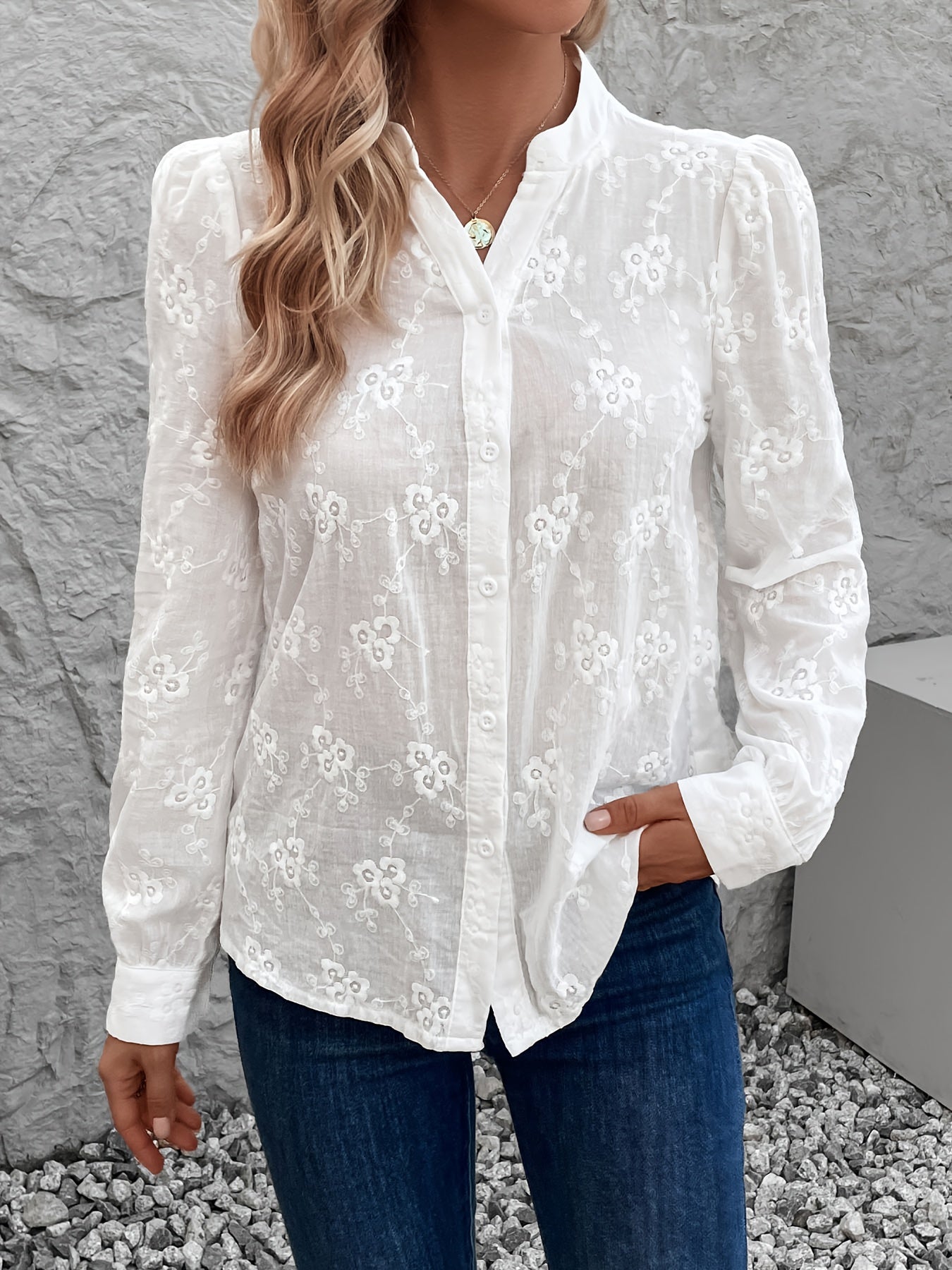 Blouse Femme avec Dentelle et Manches Longues Blanche