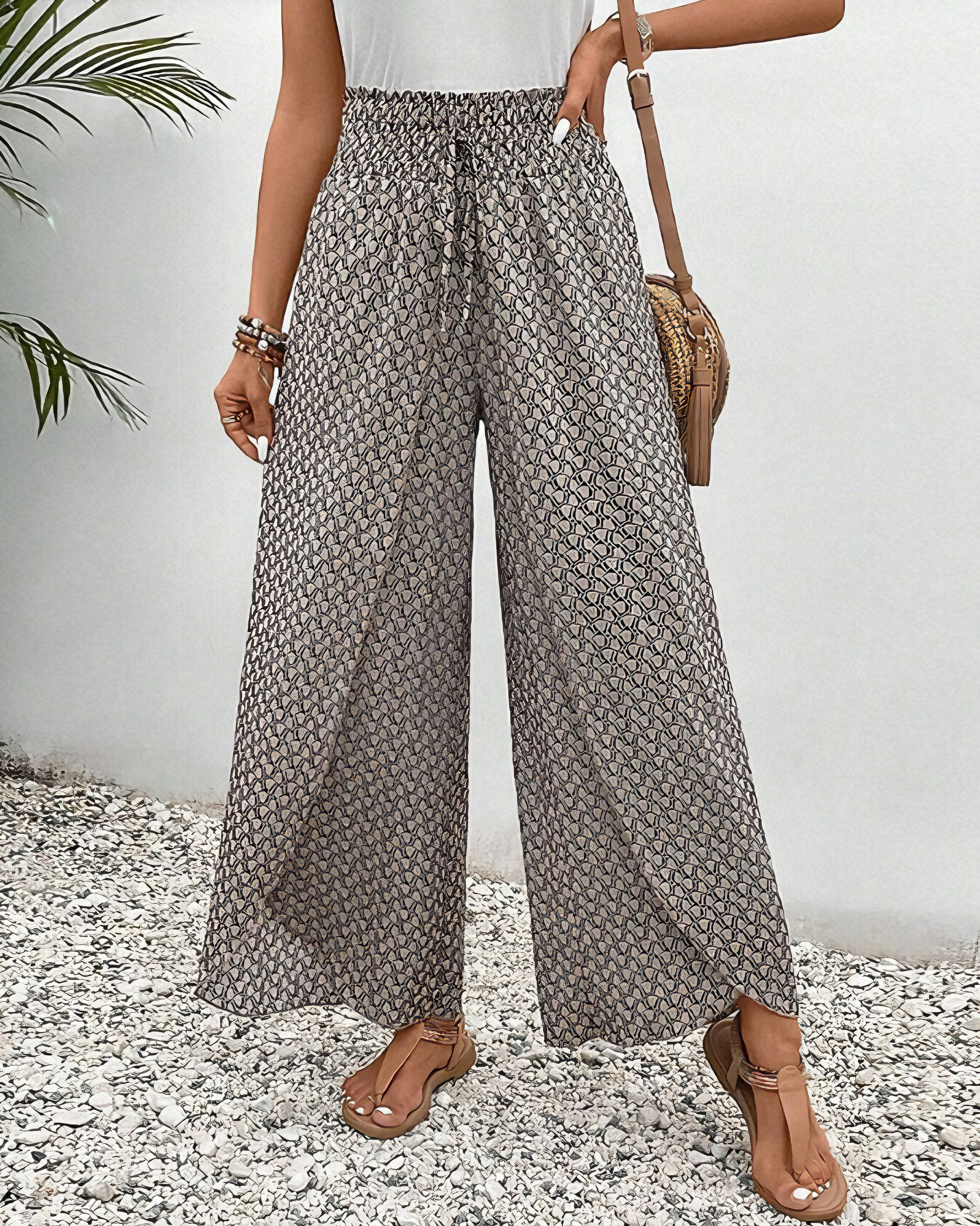 Pantalon Large Long Femme avec Motif
