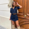 Ensemble Femme avec V-cou Veste en Jean et Jupe