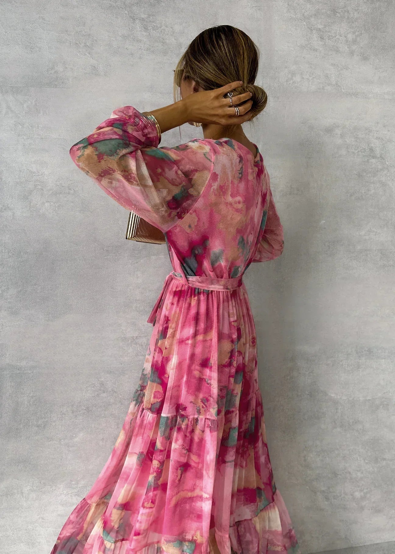Robe Portefeuille Femme avec Imprimé Floral et Manches Longues