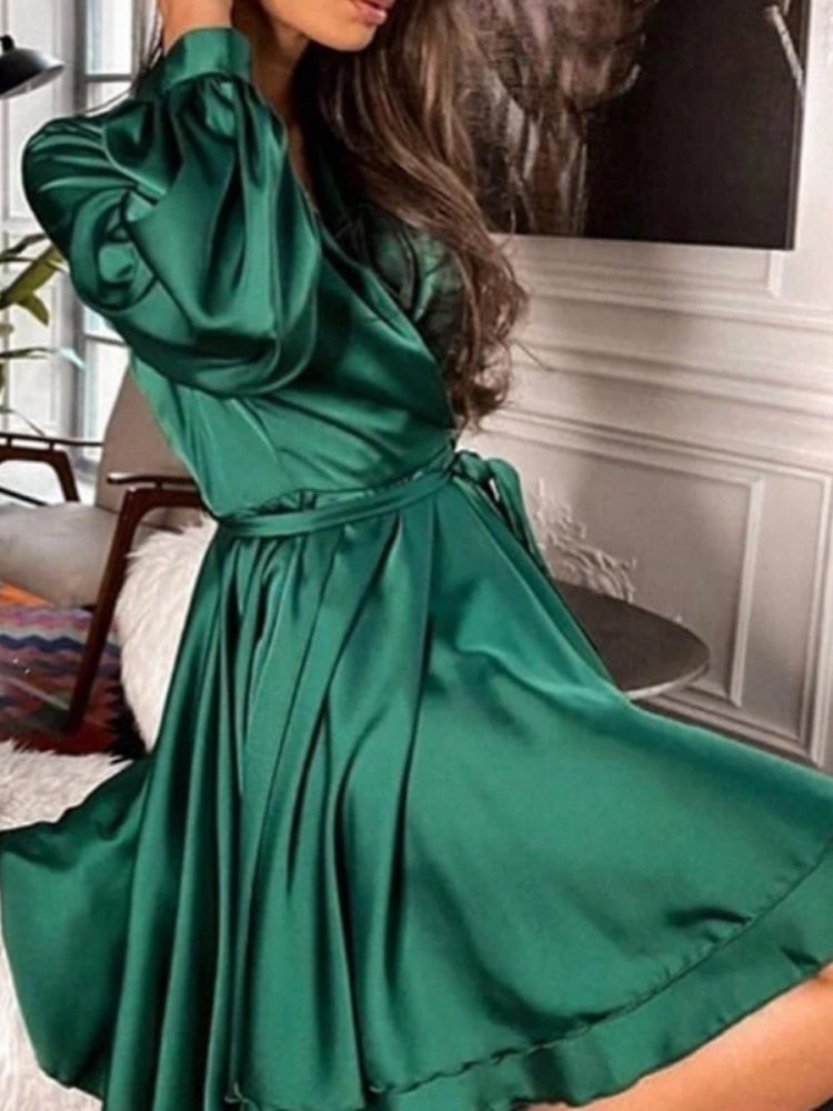 Robe Croisée Courte pour Femmes avec Ceinture