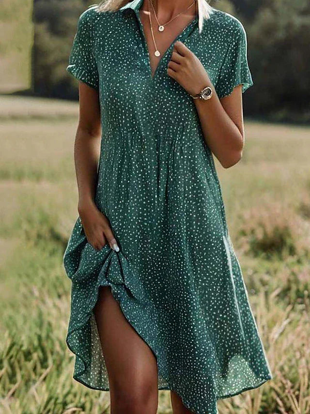 Robe Midi Femme en Chemise à Manches Courtes et Design Intemporel