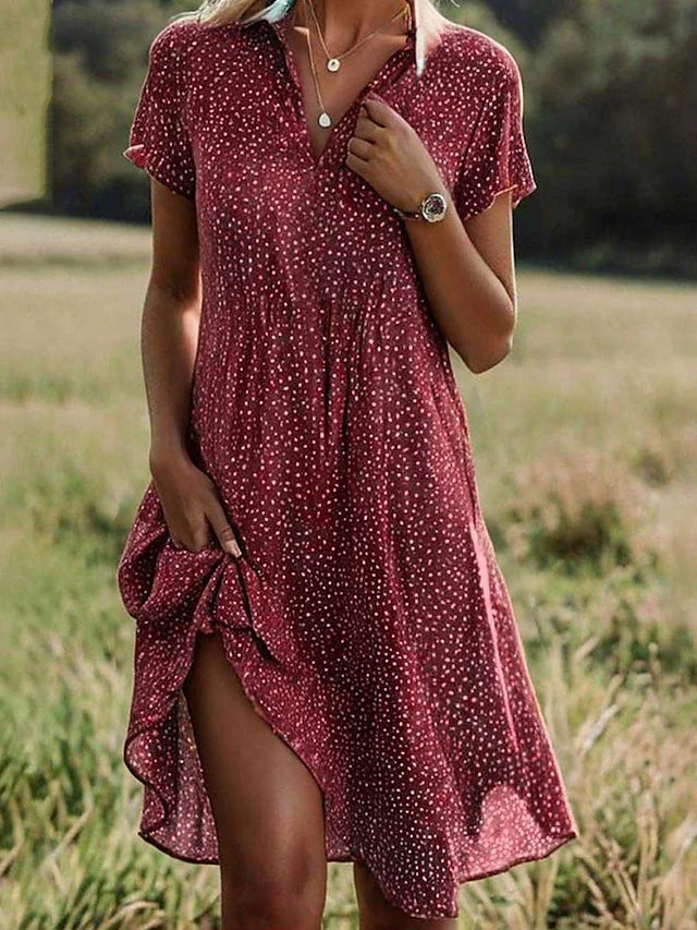 Robe Midi Femme en Chemise à Manches Courtes et Design Intemporel