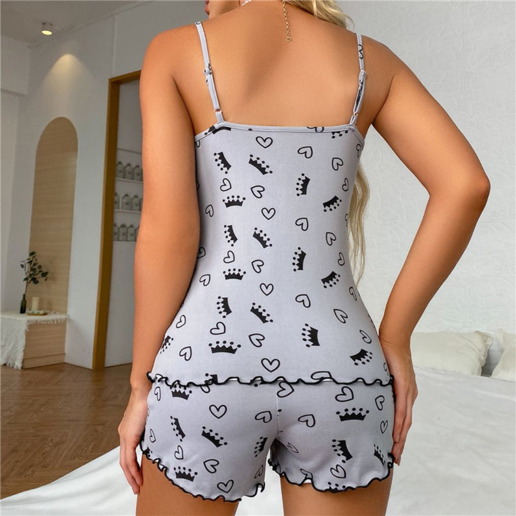 Ensemble de Pyjama Femme avec Bretelles Spaghetti et Finition en Dentelle