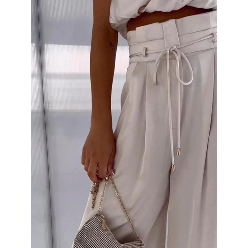 Ensemble Femme Top Halter à Une Épaule et Pantalon Large
