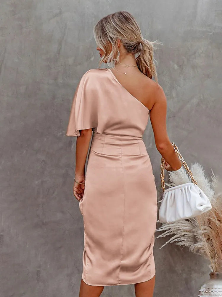 Robe Femme | Une Épaule & Fente Plissée