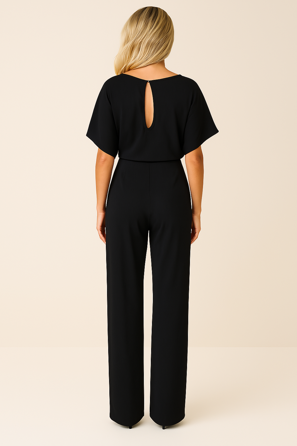 Combinaison à Jambe Large pour Femme avec Ceinture et Manches Courtes Style Kimono