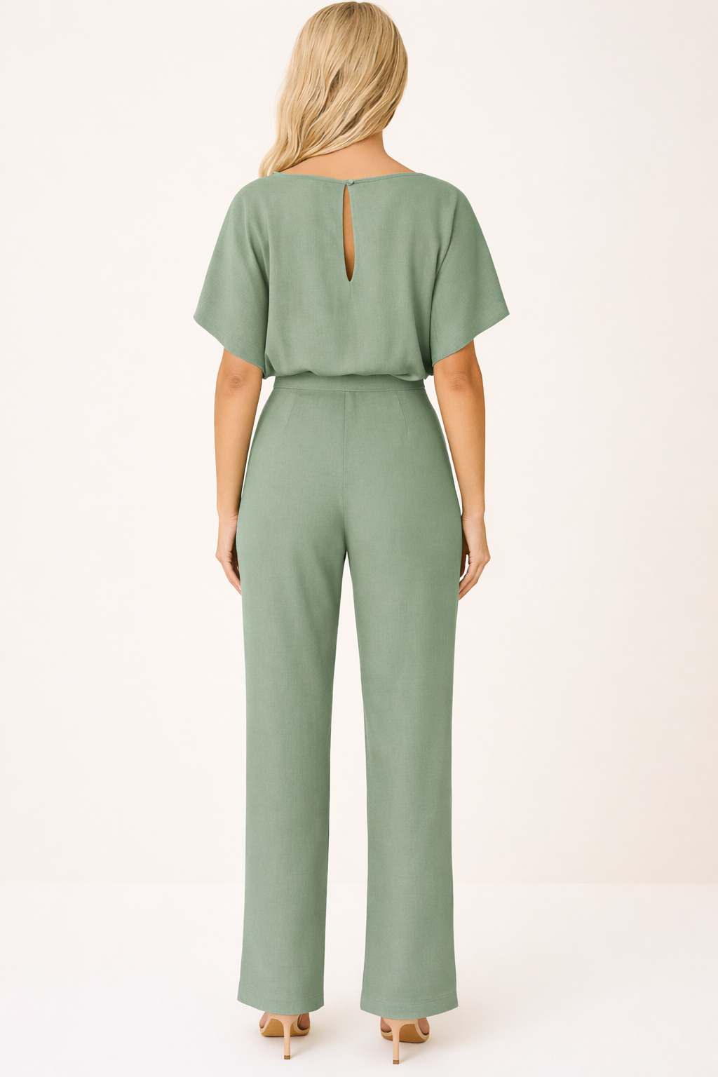 Combinaison à Jambe Large pour Femme avec Ceinture et Manches Courtes Style Kimono
