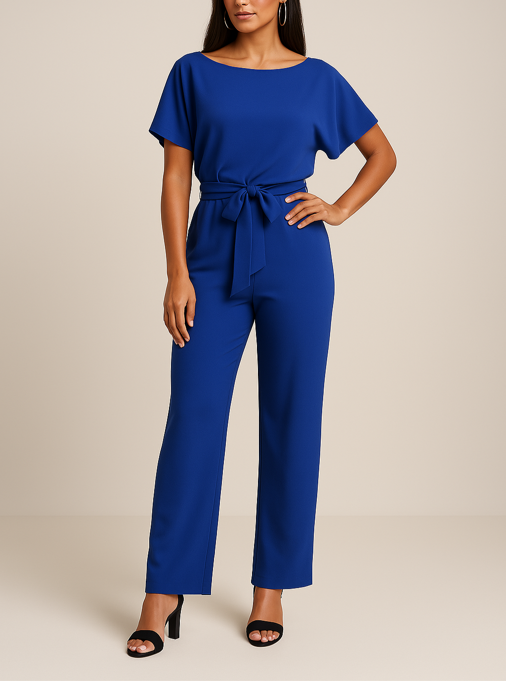Combinaison à Jambe Large pour Femme avec Ceinture et Manches Courtes Style Kimono