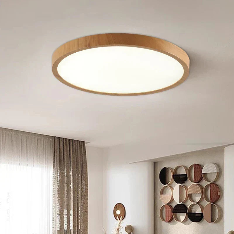 Lampe de Plafond Circulaire Moderne avec Éclairage LED Réglable en Couleur Noyer Chaud pour Salon et Chambre