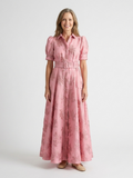 Xanthea | Robe chemise maxi à manches courtes et ceinture florale texturée