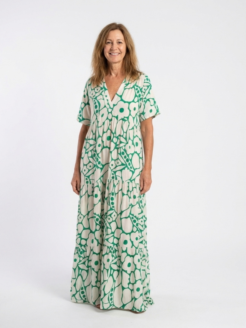 Zuleika | Robe Midi à Manches Courtes et Décolleté en V Floral