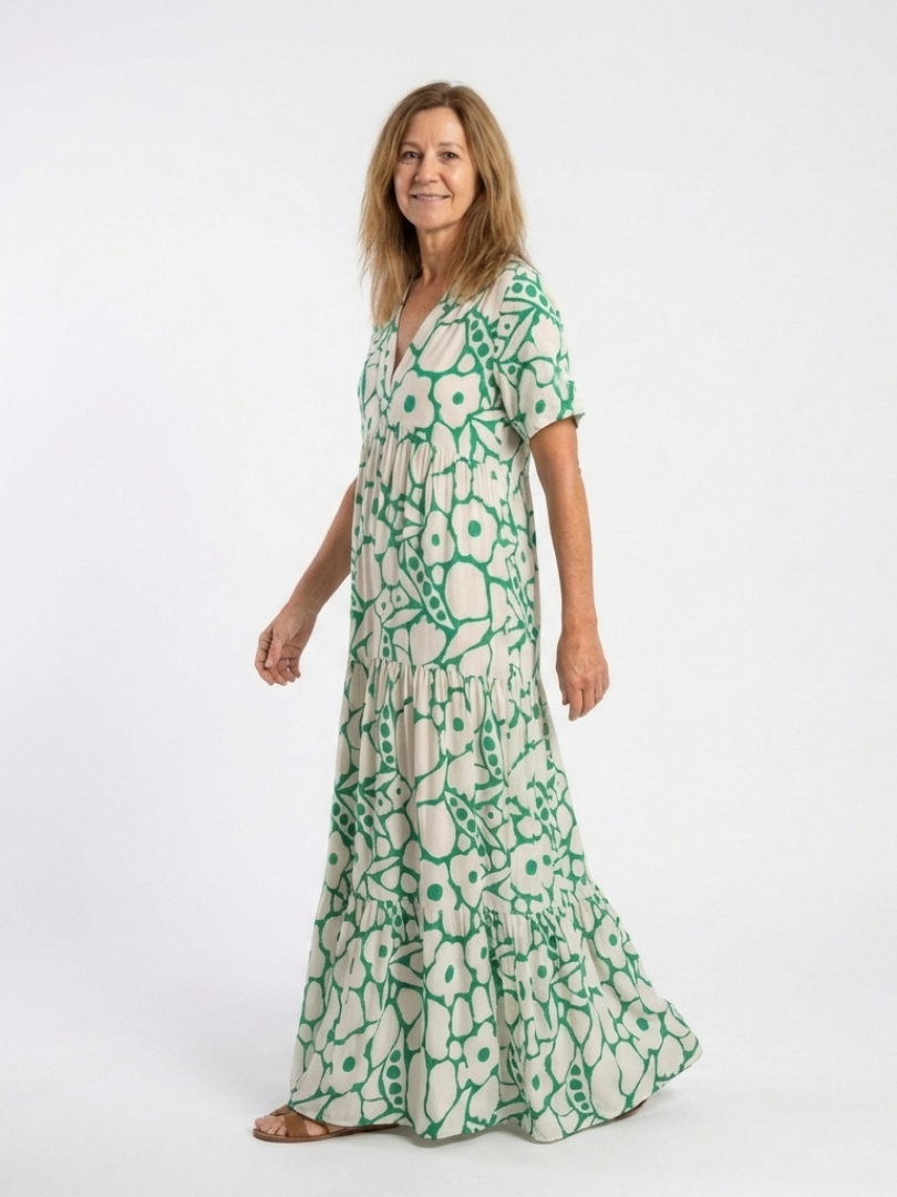 Zuleika | Robe Midi à Manches Courtes et Décolleté en V Floral