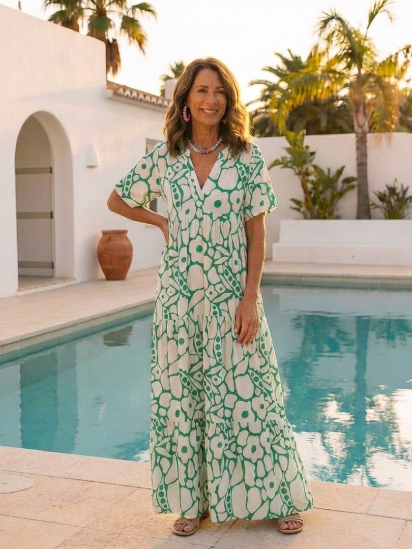 Zuleika | Robe Midi à Manches Courtes et Décolleté en V Floral