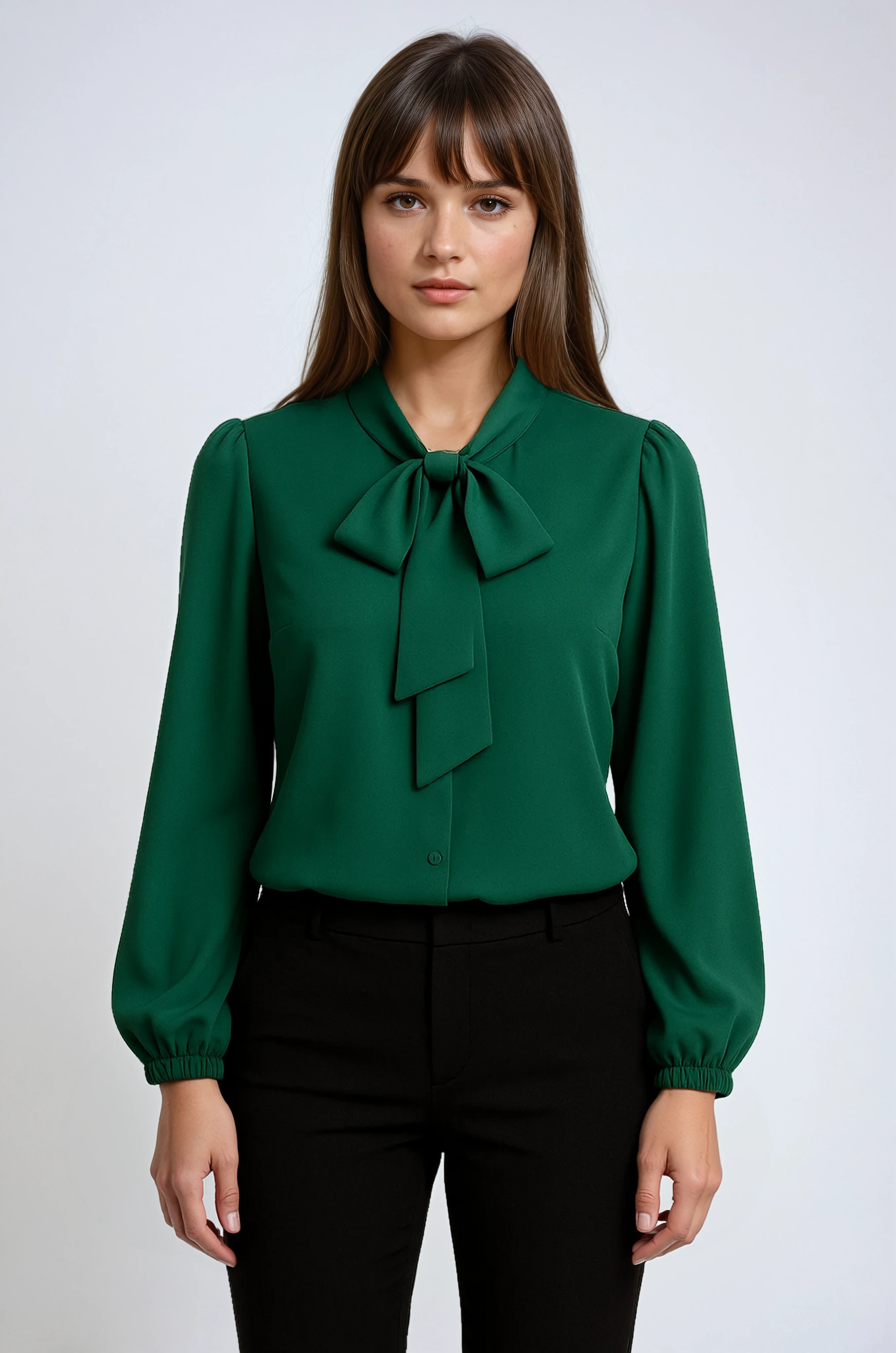 Blouse Élégante à Manches Longues avec Détail en Nœud