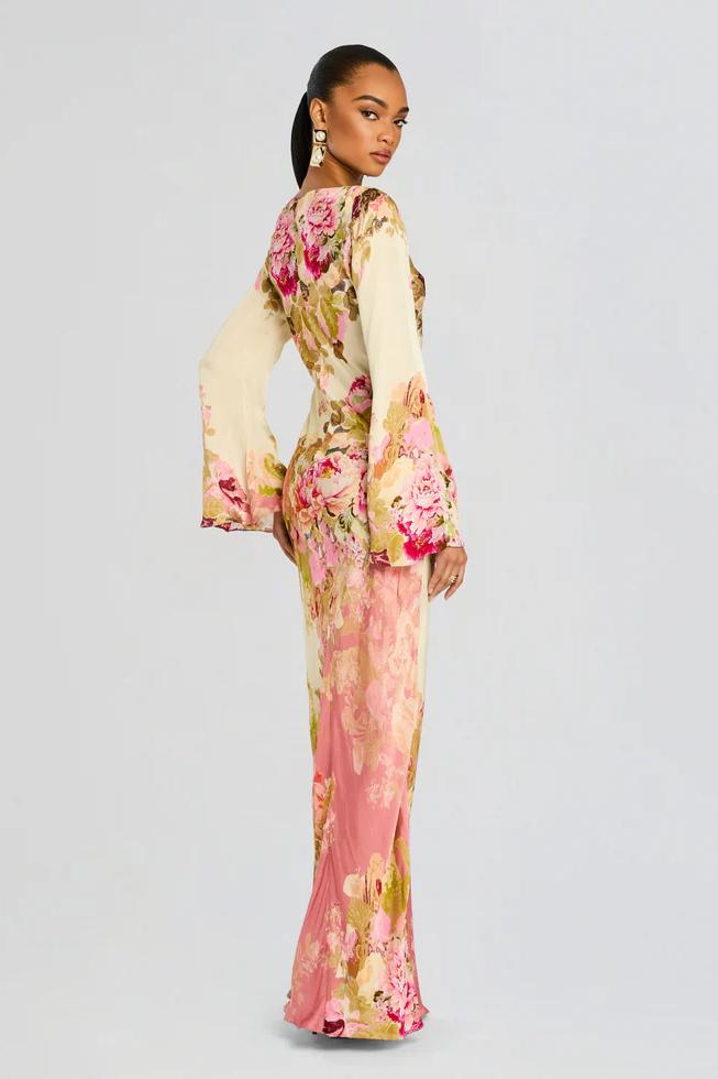 Robe de Soirée à Manches Évasées Florales