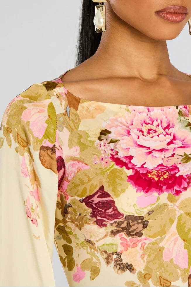 Robe de Soirée à Manches Évasées Florales