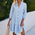 Robe d'été midi élégante bleue pour femmes avec manches trois-quarts - Hilma