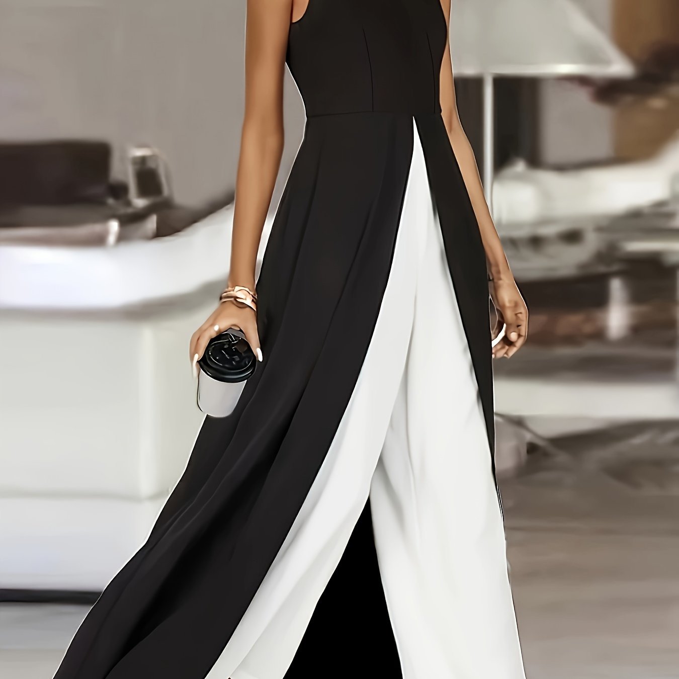Jumpsuit élégant sans manches avec jambes larges pour le printemps et l'été