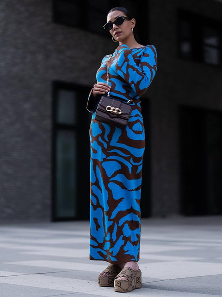 Robe en tricot à manches longues élégante