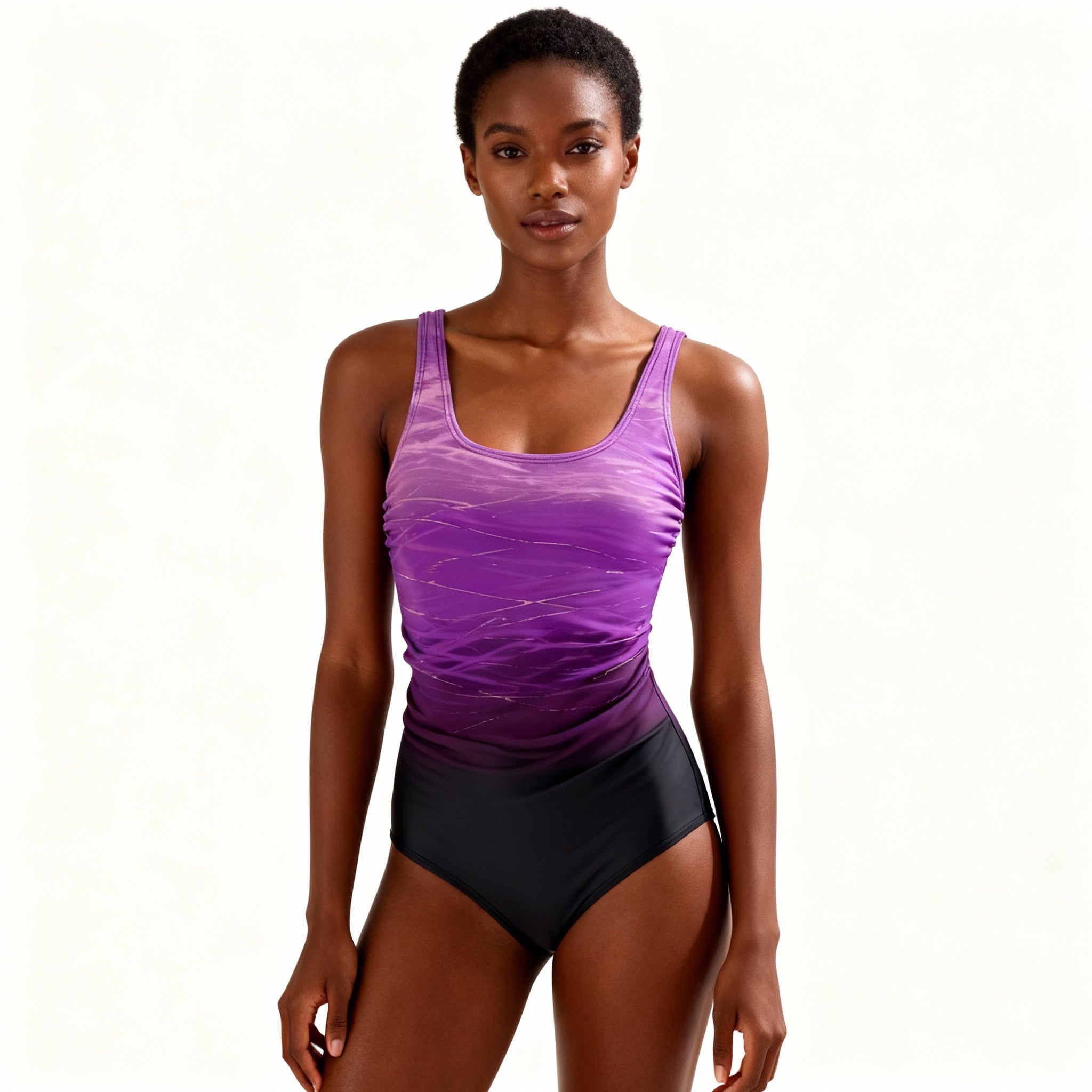 Maillot de bain une pièce pour femmes avec dégradé ombragé et col rond