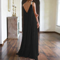 Chloë - Robe maxi femme style boho avec décolleté en V, sans manches, été, unie, coupe décontractée