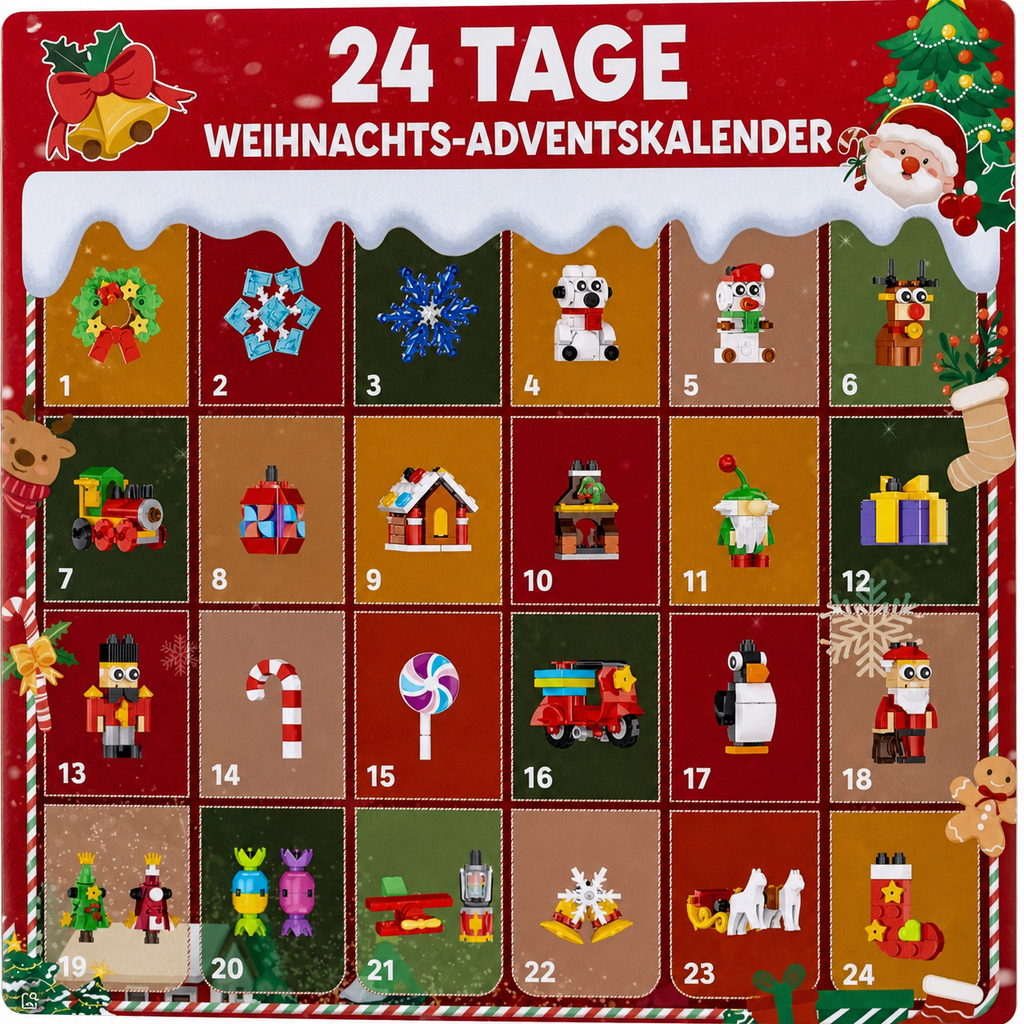 Calendrier de l'Avent en Blocs de Décoration de Noël 2026 – 24 Jours de Surprises de Noël