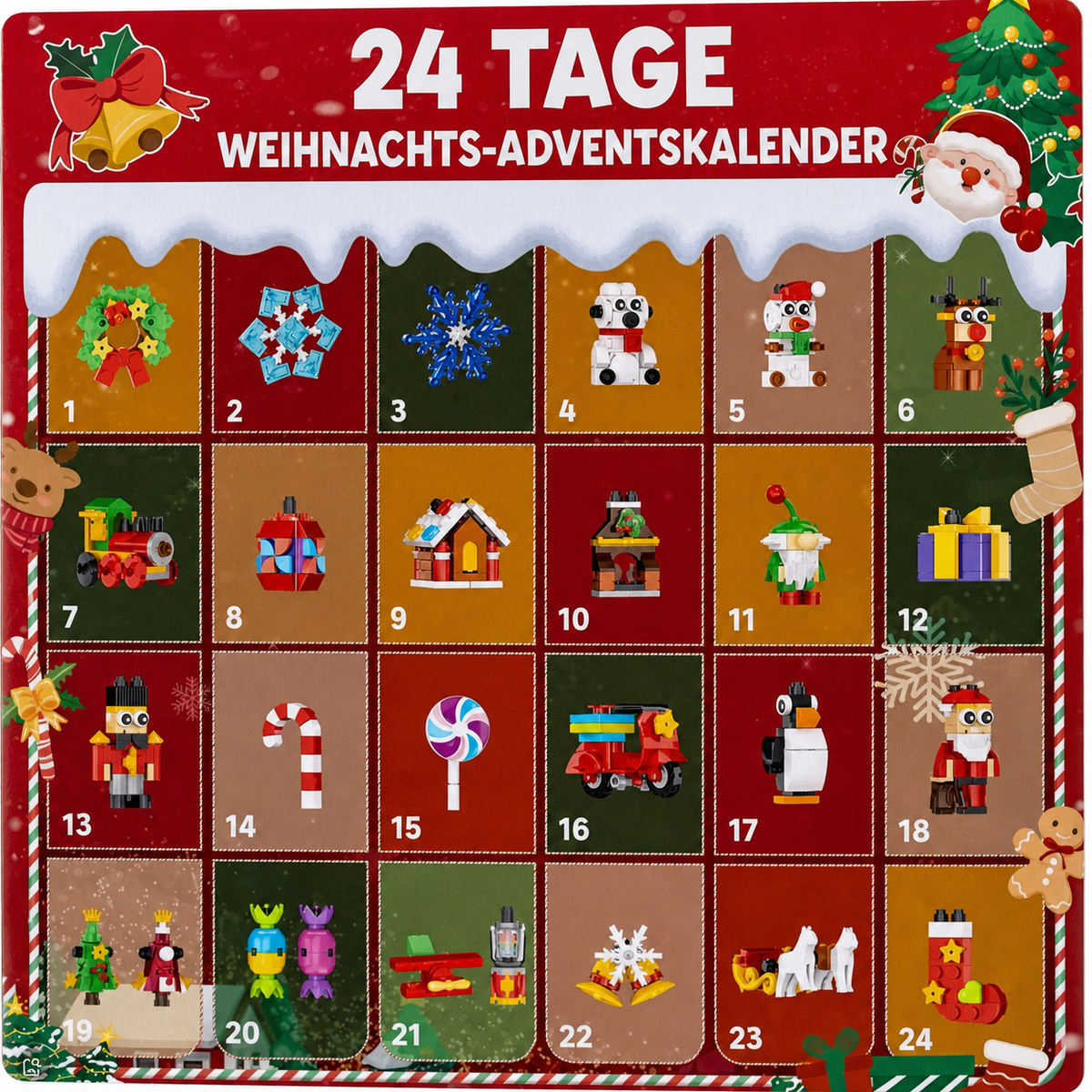 Calendrier de l'Avent en Blocs de Décoration de Noël 2026 – 24 Jours de Surprises de Noël