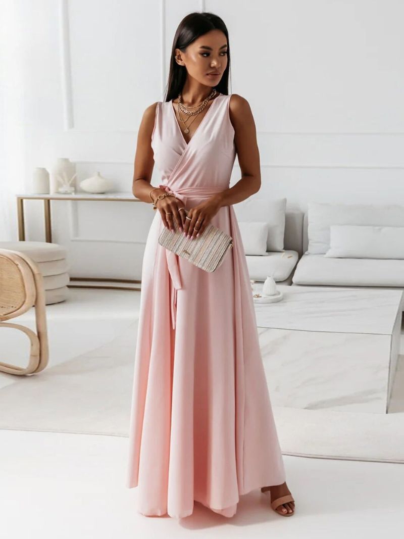 Robe de Mariage pour Invité avec Décolleté en V et Jupe Maxi Fluide pour Femme