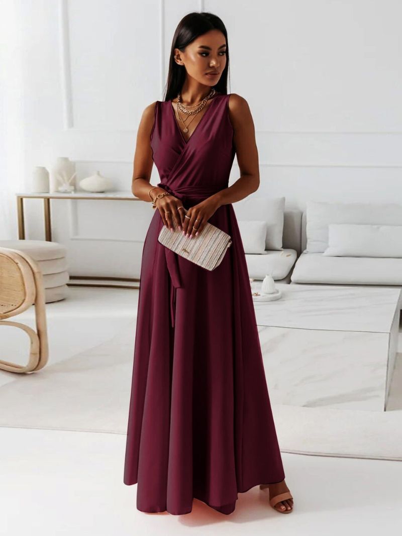 Robe de Mariage pour Invité avec Décolleté en V et Jupe Maxi Fluide pour Femme