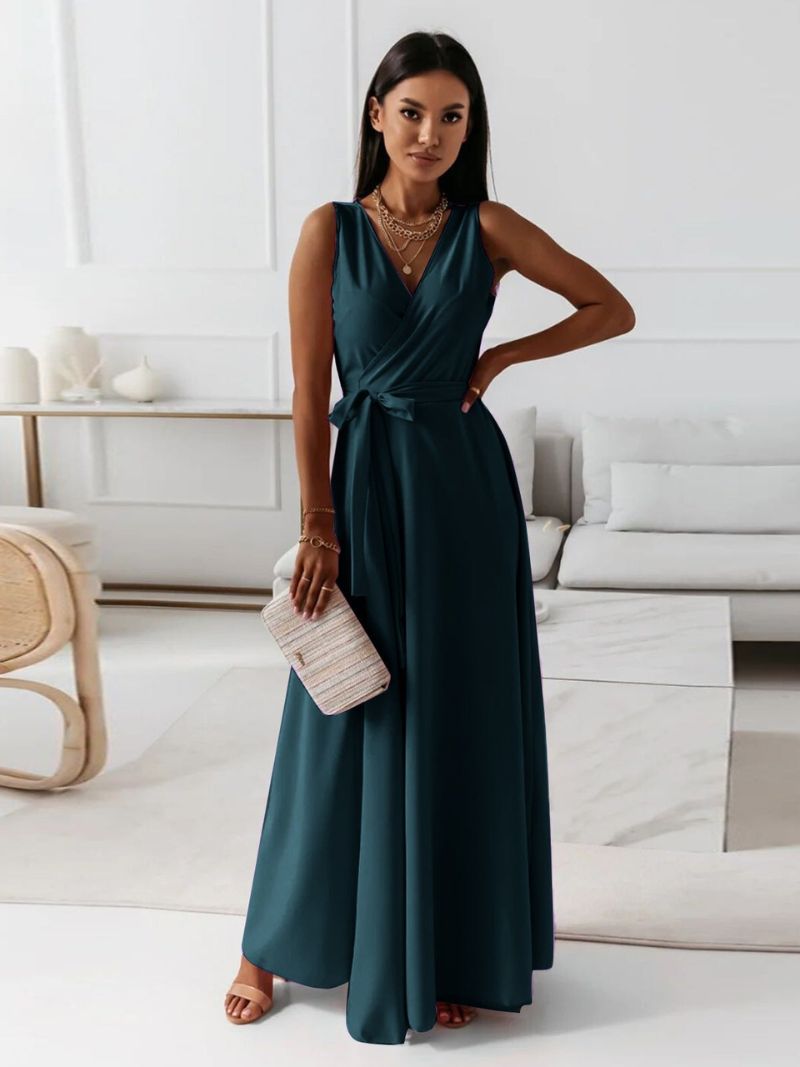 Robe de Mariage pour Invité avec Décolleté en V et Jupe Maxi Fluide pour Femme