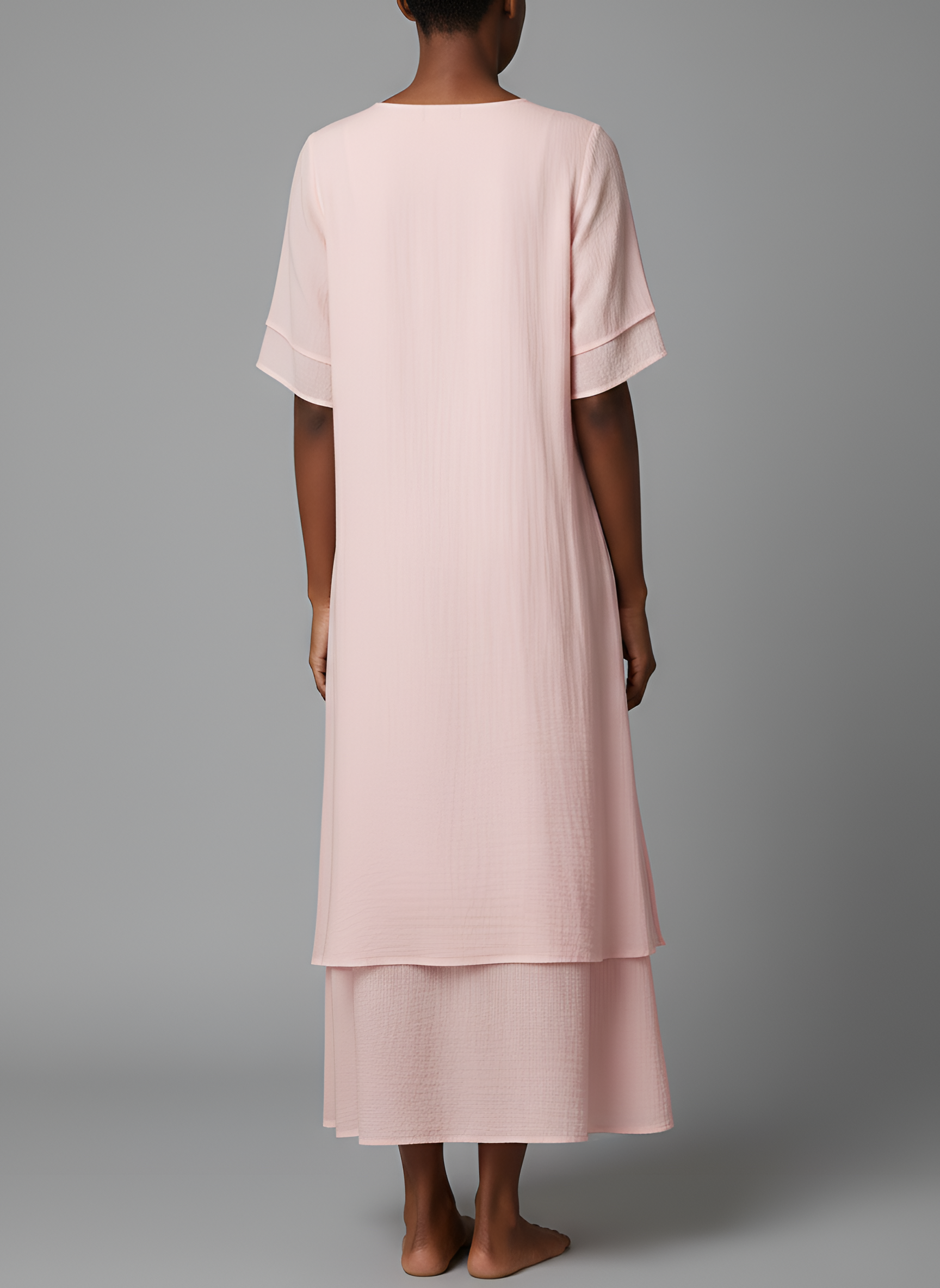 Robe Longue en Mélange de Coton avec Manches Courtes et Ourlet Irregulier