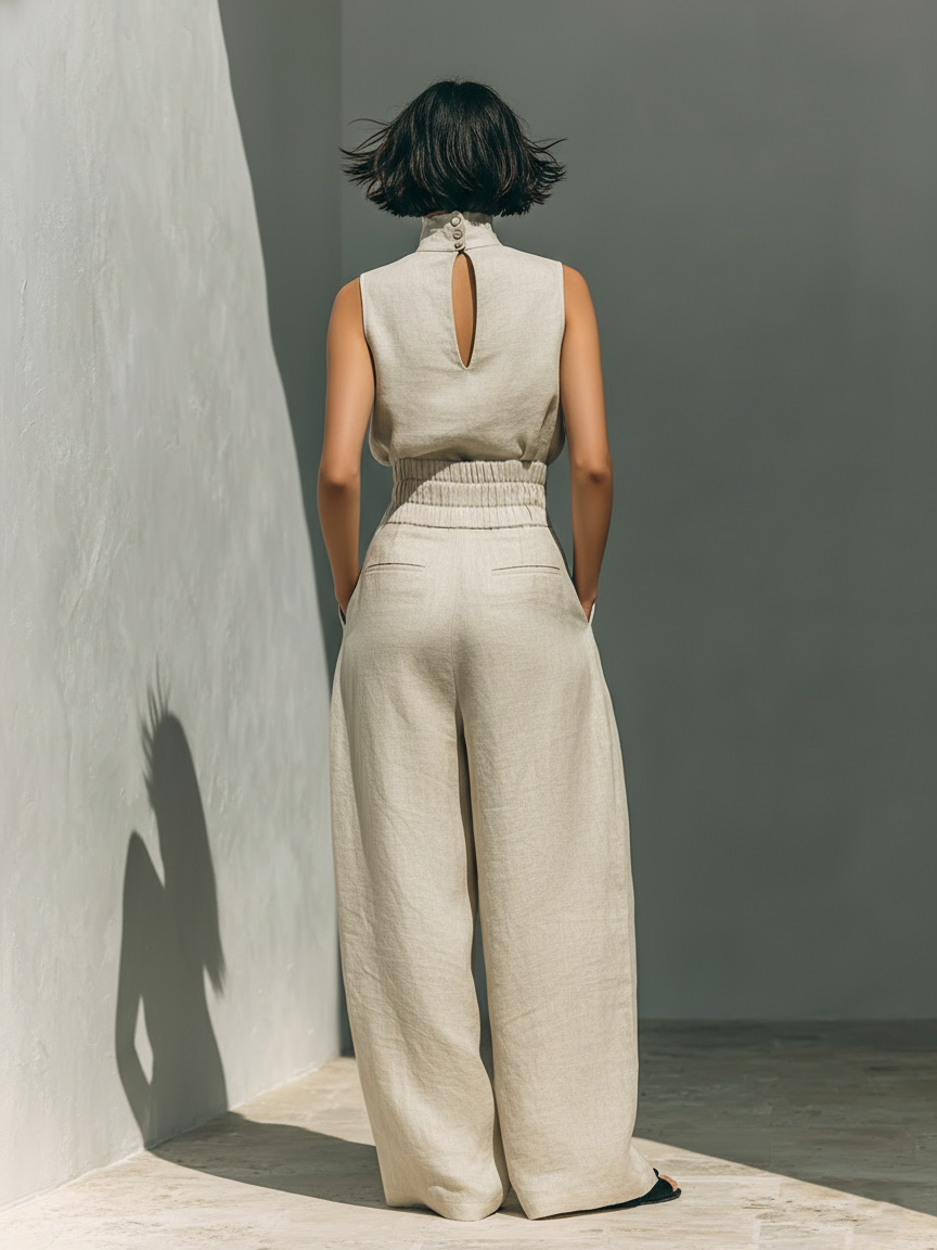 Ensemble Blouse Sans Manches et Pantalons Amples pour Femme