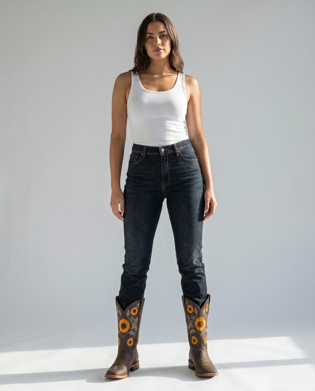 Bottes de cowgirl brodées florales pour femmes avec talon bloc bas