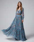 Robe Maxi Florale Bohème pour Femmes avec Manches Longues