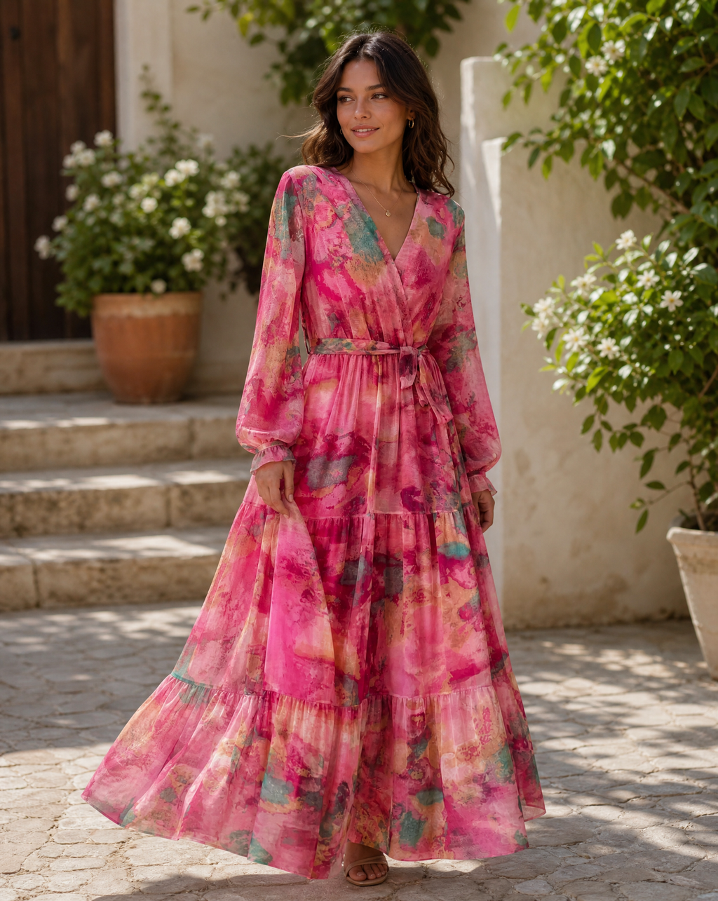 Robe Maxi Évasée Florale pour Soirée d'Été
