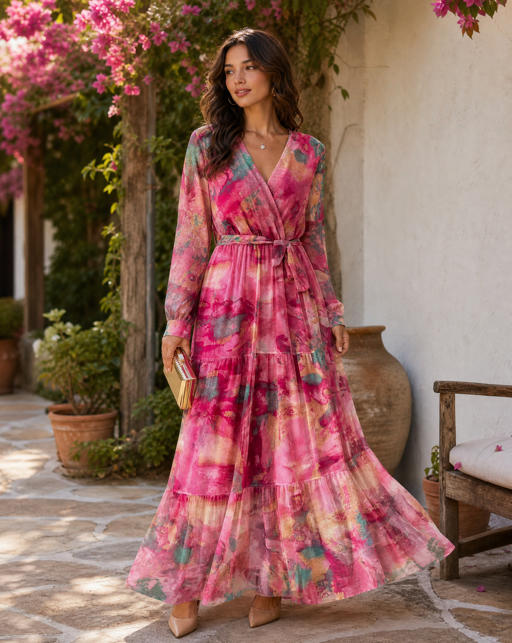 Robe Maxi Évasée Florale pour Soirée d'Été