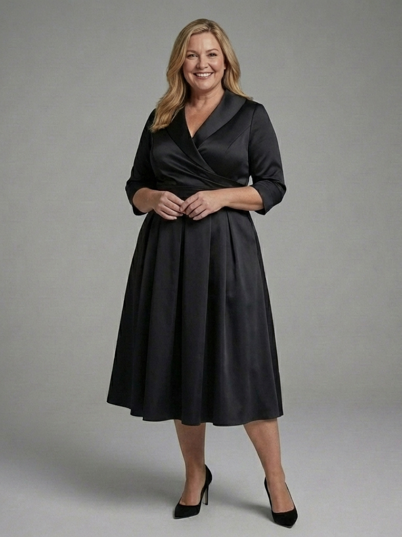 Genevieve | Robe midi à manches trois-quarts et corsage enveloppant