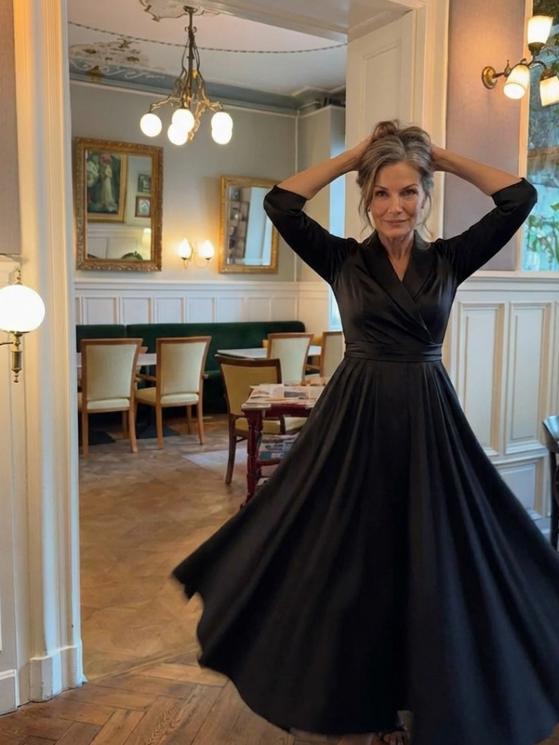 Genevieve | Robe midi à manches trois-quarts et corsage enveloppant