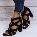 Sandales à Talons Hauts pour Femmes en Daim de Vache avec Fermeture Éclair et Bout Ouvert
