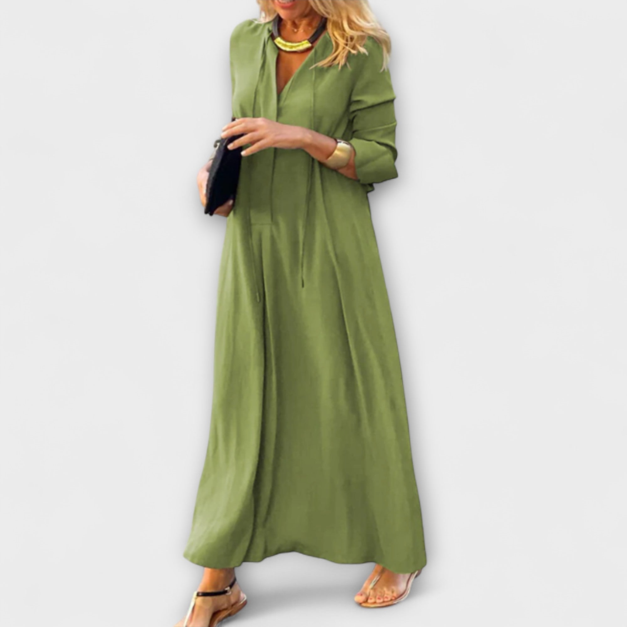 Robe Longue en Coton avec Décolleté en V et Coupe Ample pour Femme