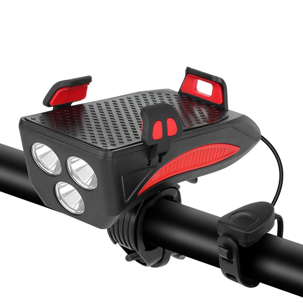Lampe de Vélo Rechargeable 4-en-1 avec Powerbank, Support de Téléphone et Klaxon Électronique – Lampe de Sécurité LED pour Vélo